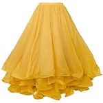 Leemiman Women 3 Layers Chiffon Belly Dance Skirt Stage Performance Oriental 12 Meters Belly Dancing Skirts (Yellow)