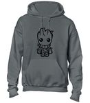 JLB Print Baby Groot Cartoon Super Hero Movie & Comic Book Fan Premium Quality Unisex Hoodies for Men, Women and Teens Charcoal