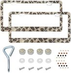 Ziciner Bling License Plate Frame, Sparkly License Plate Tag Cover with Multifaceted Rhinestones, Stainless Steel Crystal License Plate Holder, Universal Exterior Car Accessories (Leopard Print, 2PCS)