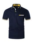 GHYUGR Mens Short Sleeve Polo Shirt Cotton Casual Contrast Threaded Golf Polo Shirt,Blue 1,L