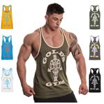 Gold's Gym Men's Muscle Joe Contrast Stringer Vest, Army/Cream, XL UK