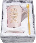 Mothers Day Gifts - Best Bonus Mom Ever Coffee Mug - Gifts for Stepmom, Mother in Law Gifts from Daughter in Law, Bonus Mom Gifts for Second Mom on Birthday, Christmas with Gift Box 14 Oz Pink