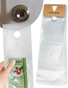 Skywin 200 Plastic Door Hanger Bags 6 x 19 inches - Clear Door Hanger Bags Protects Flyers, Brochures, Notices, Printed Materials - Waterproof and Secure Door Knob Hanger for Outdoor Use (200)