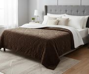 VAS COLLECTIONS Faux Fur Jacquard Tufted Sherpa Blanket | 600 GSM Heavyweight Ultra-Soft & Super Warm Double Bed Blanket | 225 x 220 cm | 5D Embossed Floral Design | Heavy Winter Use – 3 kg, Coffee