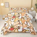 QOOMO Dog Comforter Queen Size,Kawaii Dogs Comforter Set for Kids Teens Girls Boys,3Pcs Bedding Set Printed Comforter with 2 Pillowcases,Down Alternative,Soft and Lightweight，Queen Size