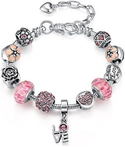 Presentski Bracelet Charms Réglable Rose Murano Love Crystal Flower Perles Pour Femme Cadeaux