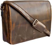 16 inch Leather Messenger Bag for Men Women - Full Grain Leather Laptop Satchel Office Shoulder Bag