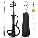 LALAHO Full Size Electric Violin, 4/4 Acoustic Silent Electric Fiddle for Beginner Adults Teens with Ebony Fittings, Case, Bow, Headphone, Rosin and Extra String (Black)