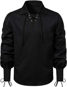VATPAVE Mens Lace Up Pirate Shirts Viking Renaissance Cosplay Costume Medieval Tops Gothic Small Black LC28