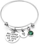 LIUANAN Stainless Steel Inspirational Encouragement Bracelet She Believed She Could So She Did Expandable Bangle Birthstone Charm Cuff Bracelet