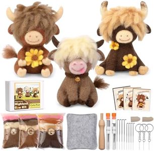 Yizzvb Needle Felting Kit, Highland Cow Family Needle Felt Beginner Kits with Instruction, Wool, Felting Needles, Felting Pad, Wool Felting Kits for Beginners Home Decoration