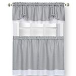 Achim Home Furnishings Soft Window Tier & Valance Set, Polyester, Grey/White, 58 x 36/58 x 14