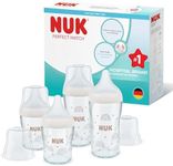 NUK Perfect Match Glass Baby Bottles Set | 3+ Months | Adapts to Baby's Palate | Temperature Control | Anti Colic Vent | 120 ml & 230 ml | BPA-Free | Silicone Teats | Rainbow | 4 Count