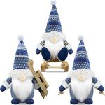 Gehydy Set of 3 Christmas Gonks Decorations Gnome with Sled Santa Handmade Scandinavian Tomte Xmas Decor for Home Kitchen Farmhouse - Blue