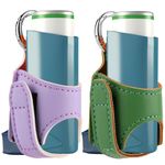 Beautyflier 2PCS Asthma Inhaler Holder Keychain PU Leather Travel Handy Holder for Adults and Kids, Inhaler Not Included (Green + Purple)