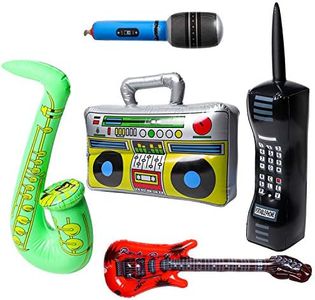 WATINC 5Pcs Inflatable Rock Star Toy Set, Inflatable Boom Box Mobile Phone Guitar Party Props for 80's 90's Party Decorations, Rock and Roll Party Favors Supplies, Christmas Birthday Party Gifts