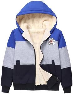 Gihuo Unisex Boy's Girl's Hoodie Sherpa Lined Jacket Zip Up Fleece Hooded Sweatshirt Winter Warm Coat Outerwear 4-12Y (US, Age, 7 Years, 8 Years, Blue)