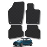 Rubber Car Mats Compatible with VW Polo (2009-2017) Tailored Fit Rubber Floor Mats Set Accessory Black Custom Fit 4 Pieces with Clips - Anti-Slip Backing, Heavy Duty & Waterproof