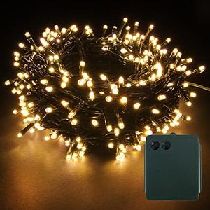 YOSION 400 LED String Lights Christmas Fairy Light with Timer Function by Battery Powered Dark Green Cable for Garden, Halloween, Xmas Tree, Home Decoration (Warm White)