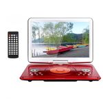 YOOHOO 16.9” Portable DVD Players with 14.1” Swivel Large LCD Screen Travel DVD Players for Kids Rechargeable Car Adapter Support USB SD Card, AV IN/OUT Remote Control, Red