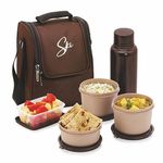 SKI Platina Stainless Steel Lunch Pack, Microwave Safe with a Carry-on Fabric Insulated Bag: (Brown)