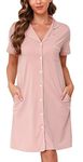 Vlazom Women Soft Nighties V-Neck Button Down Nightdress Classic Boyfriend Style Sleepshirt Relaxed Nightshirt Sleepwear Pink,XL