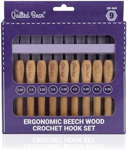 The Quilted Bear Wooden Crochet Hooks Set – Crochet Set of 9 Ergonomic Crochet Hooks with Stylish Beech Wood Handles & Durable Steel Crochet Hook Heads (2mm - 6mm)