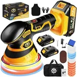 Niusken Cordless Car Buffer Polisher kit [2x 2000mAh 21V Batteries & 18 PCS Attachments] 6-Speed Orbital Design, LED Display, 6 Inch Lightweight Detailing Tool for Waxing, Polishing & Scratch Removal