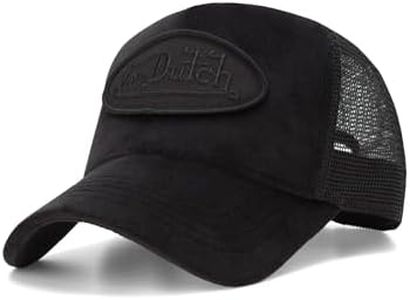 Von Dutch Unisex Trucker Hat - Velvet Curved Bill Mesh Back Retro Classic Adjustable Snapback Baseball Cap for Men and Women, Size One Size, Black Patched