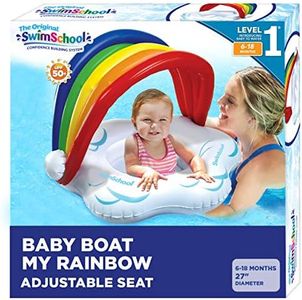 SwimSchool Rainbow Baby’s First Pool Float - 6-18 Months - Novelty Baby Boat with Adjustable Seat - Rainbow