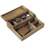 MyGift Rustic Brown Burnt Wood Tabletop Watch Case & Dresser Valet Tray