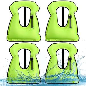 Jerify 4 Pcs Inflatable Snorkel Vest Adults, Portable Swim Vest Jackets, Adjustable Kayaking Jackets Safety Vests for Snorkeling Swimming Diving Surfing (Fluorescent Green)
