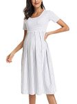 Love2Mi Womens Short-Sleeve Maternity Dress Casual A-Line Midi Pregnant Dress