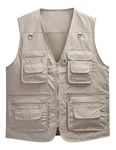 Sukany Men's Vest Utility Shooting Safari Travel Cargo Outdoor Lightweight Work Photo Vest with Pockets Beige M