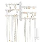 All Hung Up 6-Tier 6" Wall Jewelry Organizer, Command Strips included for Easy Hanging, 120 Hole Earring Organizer, Necklace Organizer, Bracelet Holder, Ring Holder, Rotating Branches, White…