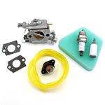 HURI Carburettor for Partner 350 351 370 371 390 391 420 Poulan 2050 2055 McCulloch Mac 333 335 Chainsaw 5300718-21 Walbro WT-622 Carburetor Air Filter Spark Plug Fuel Pump