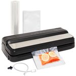 Kenmore Vacuum Sealer Machine One-Touch Automatic Food Sealer 7 Preset Modes Dry/Moist Normal/Gentle Pulse Seal Canister with Bottle Stopper 16 Ft Bag Roll and 10 Bags Stainless Steel Black