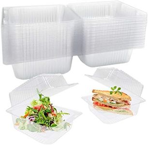 OJYUDD 50 Pcs Clear Plastic Take out Containers,Square Hinged Food Containers,Disposable Clamshell Dessert Container with Lid for Salad,Sandwiches,Hamburger (5x4.7x2.8 in)