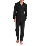 DAVID ARCHY Mens Pajamas Set Soft Cotton Notched Collar Pajamas for Men Long Sleeve Mens Sleepwear with Pockets & Front Fly