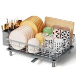 LIONONLY Large Dish Drying Rack with Drainboard, Stainless Steel Dish Rack for Kitchen Counter,Detachable Dish Drainer Organizer Shelf with Utensil Holder Set