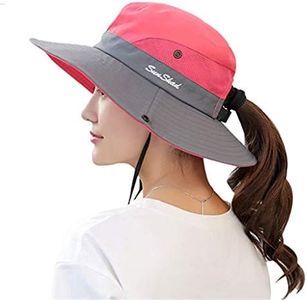 Fueerton Femme Pliable Chapeau de Soleil Réglable Coton Large Bord Visière Eté Plage Voyage UPF UV (Pastèque Rouge)