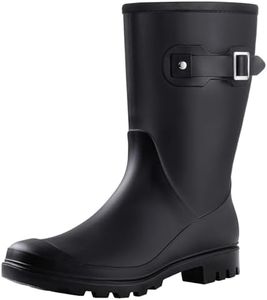 Evshine Women's Mid Calf Rain Boots Waterproof Garden Shoes Matte Black 39