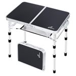 Sportneer Folding Camping Table, 4 Adjustable Height Small Folding Table 60cmL× 40cmW Portable Camp Tables with Mesh Layer for Outdoor Camp Garden Picnic Dining Cooking