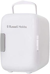 Russell Hobbs Mini Fridge RH4CLR1001 4L/6 Can Portable Mini Cooler & Warmer for Drinks, Cosmetics/Makeup/Skincare, AC/DC Power, Retro Style, White, For Bedroom, Home, Caravan, Car