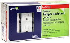 Leviton T5325-WMP 15 Amp 125V, Tamper Resistant, Decora Duplex Receptacle, Straight Blade, Grounding (10 Pack)