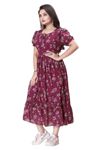 Tailortrend Women's Printed Georgette Regular Fit Round Neck Short Sleeve Fancy Flare Long Dress (N_B_007713_Large) Wine