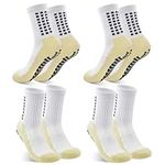 ROGOHPE 2/4 Pairs Grip Socks Football For Kids Men Adult White Black Football Grip Socks Size 2-14.5 Running Sports Soccer Non Slip Socks With Rubber Dots (7.5-11.5, 4xWhite)