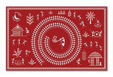 Tamatina Warli Art Canvas Painting | Night Life in A Village | Classic Indian Traditional Art Unframed painting for Home décor|size - 24X16 Inches.a