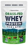 Opportuniteas Grass Fed Whey Protein Isolate Powder - 28g Protein from Hormone-Free Happy Cows - Unflavored, Un-denatured, No Preservatives, Non GMO, Keto & Paleo Diet Friendly - 1 Pound