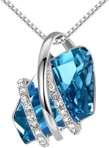 Leafael Mothers Day Gifts Wish Stone Pendant Necklace with Blue Zircon Birthstone Crystal for December, Silvertone, 18" + 2" Chain